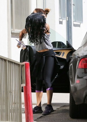 Vanessa Hudgens in Leggings Arriving at a Meeting in Santa Monica