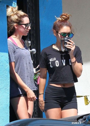 Vanessa Hudgens & Ashley Tisdale in Shorts Leaving WundaBar Pilates in Studio City