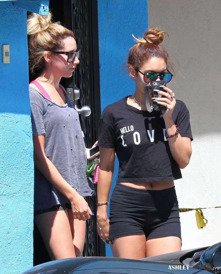 Vanessa Hudgens & Ashley Tisdale in Shorts Leaving WundaBar Pilates in Studio City