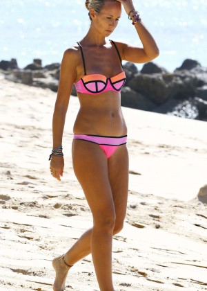 Victoria Hervey in Pink Bikini on the Beach in Barbados