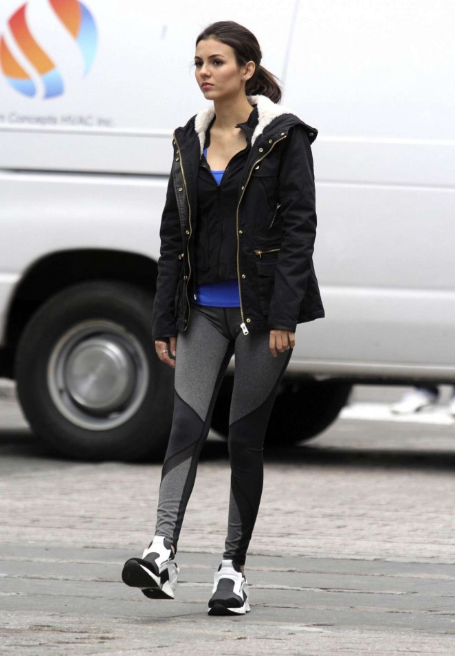 Victoria Justice in Leggings on the set for ‘Eye Candy’ in Brooklyn