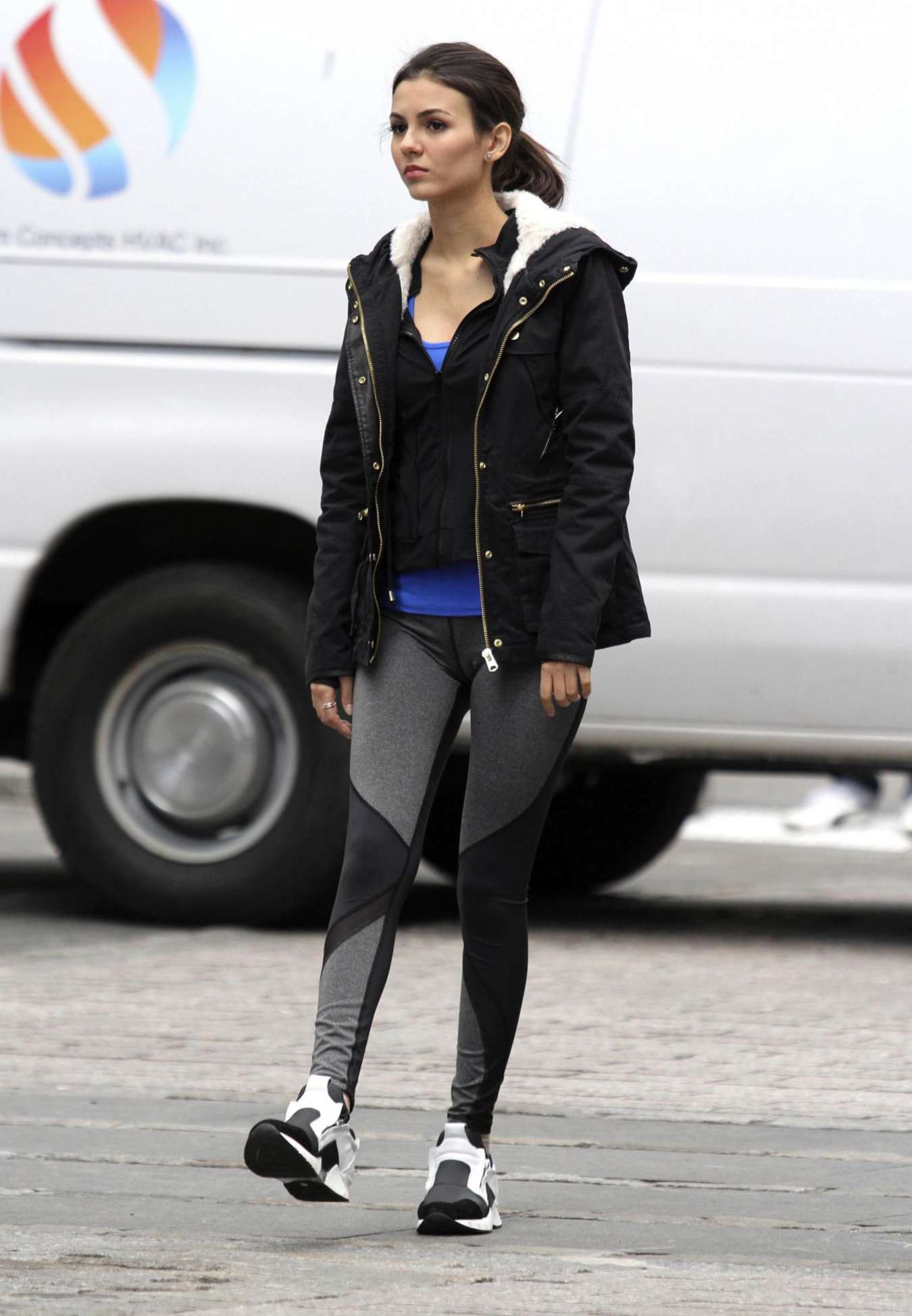 Victoria Justice in Leggings on the set for 'Eye Candy' in
