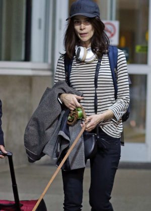 Abigail Spencer with her dog Lucky at Airport in Vancouver