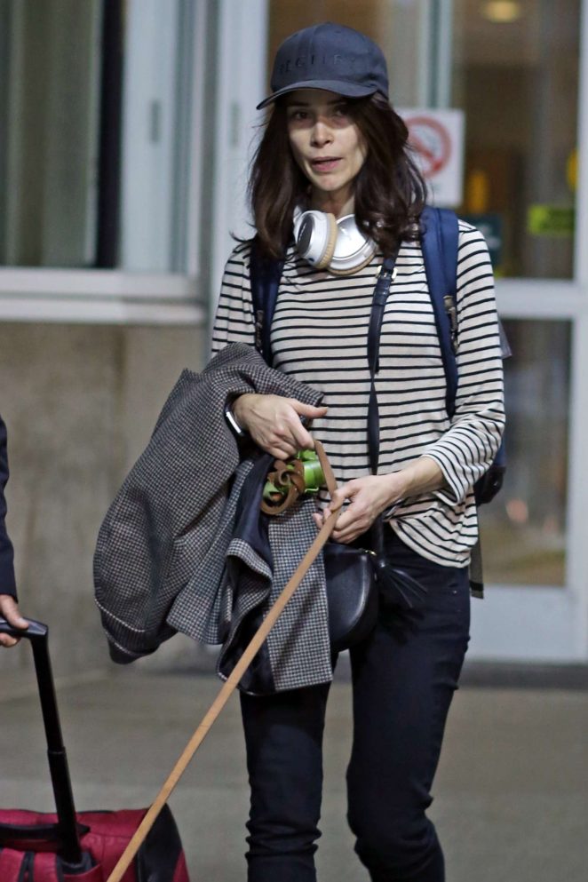 Abigail Spencer with her dog Lucky at Airport in Vancouver