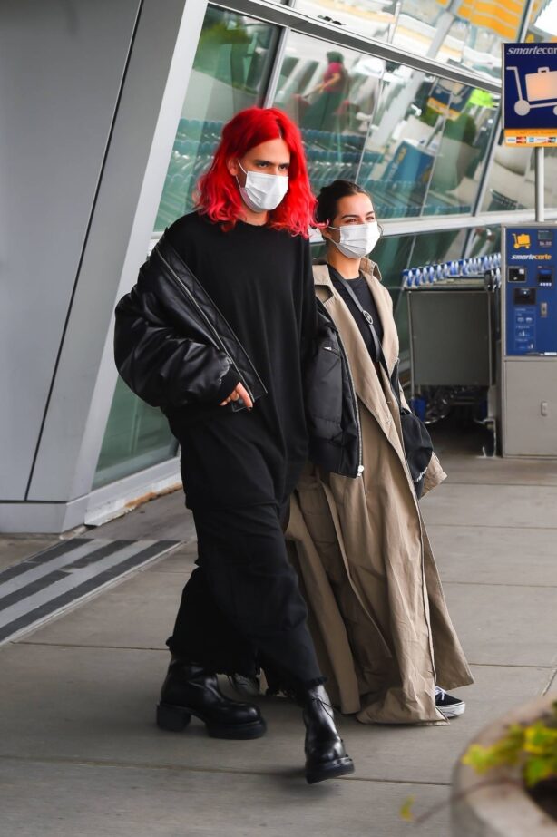 Addison Rae - With her boyfriend Omer Fedi seen at JFK Airport
