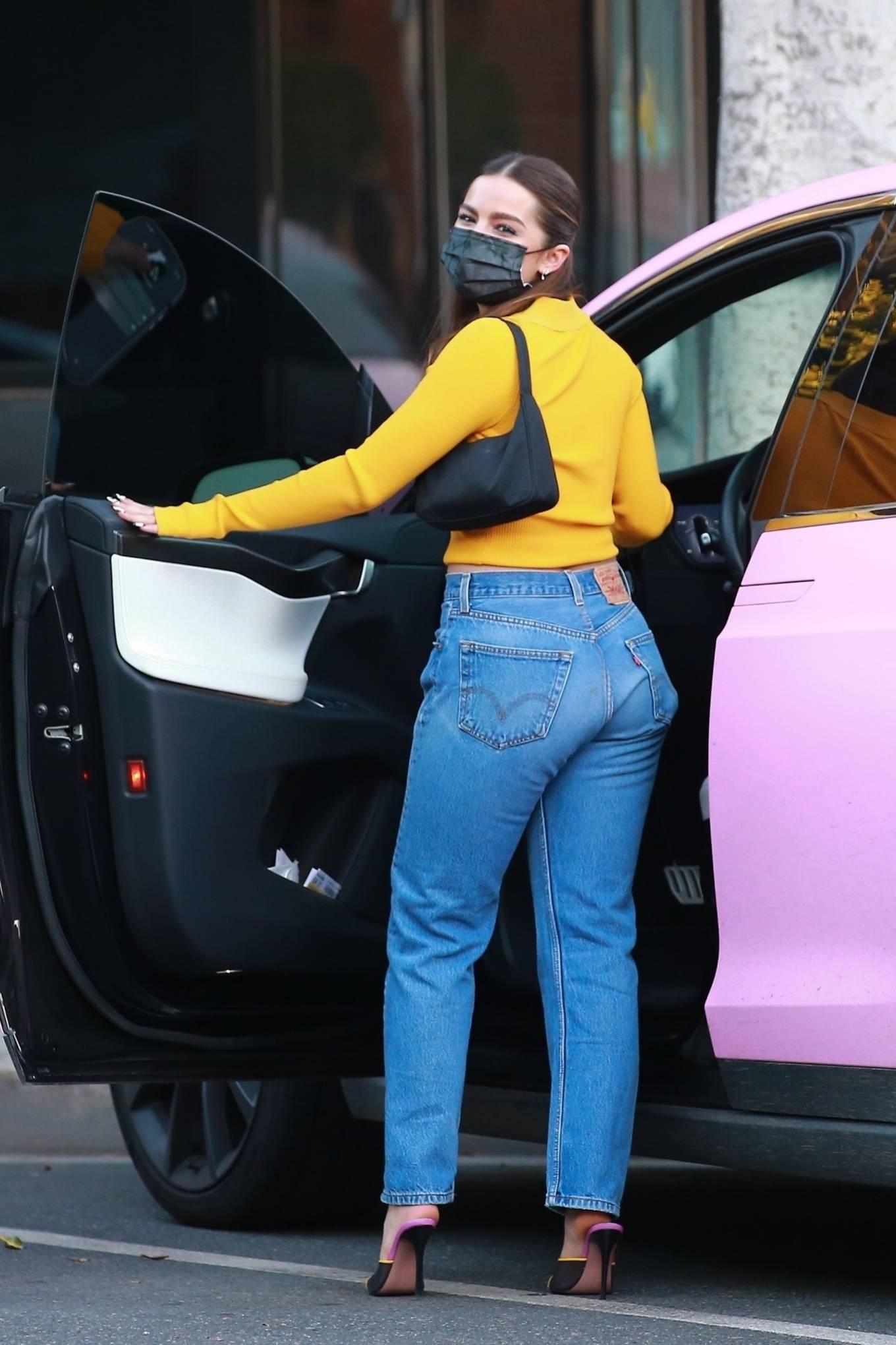 Addison Rae - With her pink Tesla seen after shopping at XIV Karats LTD in ...