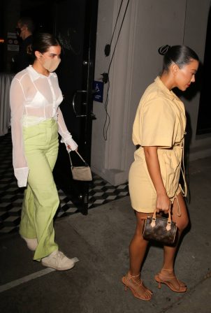 Addison Rae with Kourtney Kardashian leaving dinner at Craigs in West Hollywood