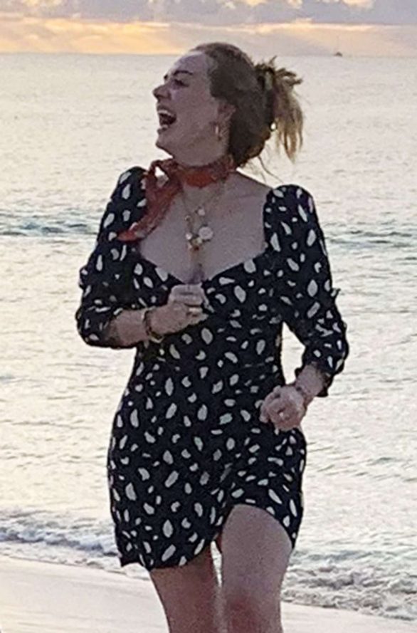 Adele in Mini Dress on the beach in Anguilla