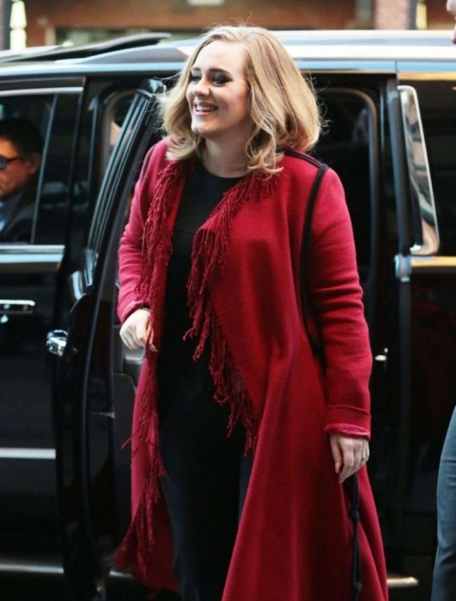 Adele in Red Coat Out in New York