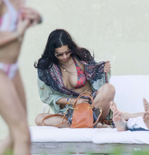 Adriana Lima - Bikini candids poolside in Miami