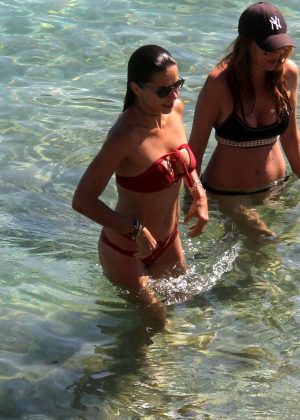 Adriana Lima in Red Bikini in Mykonos