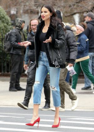 Adriana Lima on Maybelline commercial shoot in New York City