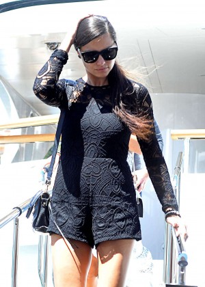 Adriana Lima in Black Mini Dress Out in Cannes