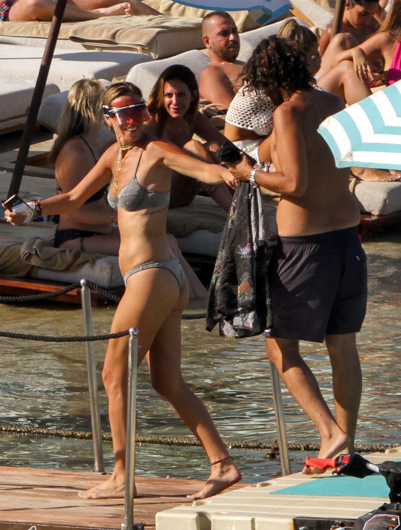 Alana Hadid in Silver Bikini on the beach in Mykonos