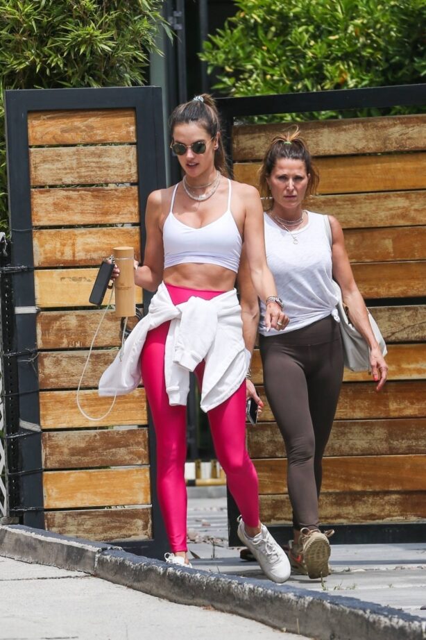 Alessandra Ambrosio - In a pink yoga leggings going to workout in West Hollywood