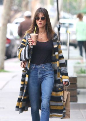 Alessandra Ambrosio in a sheer black top at Juice Crafters in Brentwood