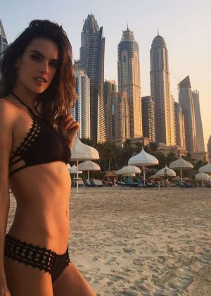 Alessandra Ambrosio in Black Bikini in Dubai
