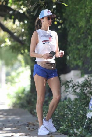 Alessandra Ambrosio in Blue Shorts - Jogging in Brentwood