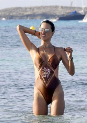 Alessandra Ambrosio in Brown Swimsuit in Formentera