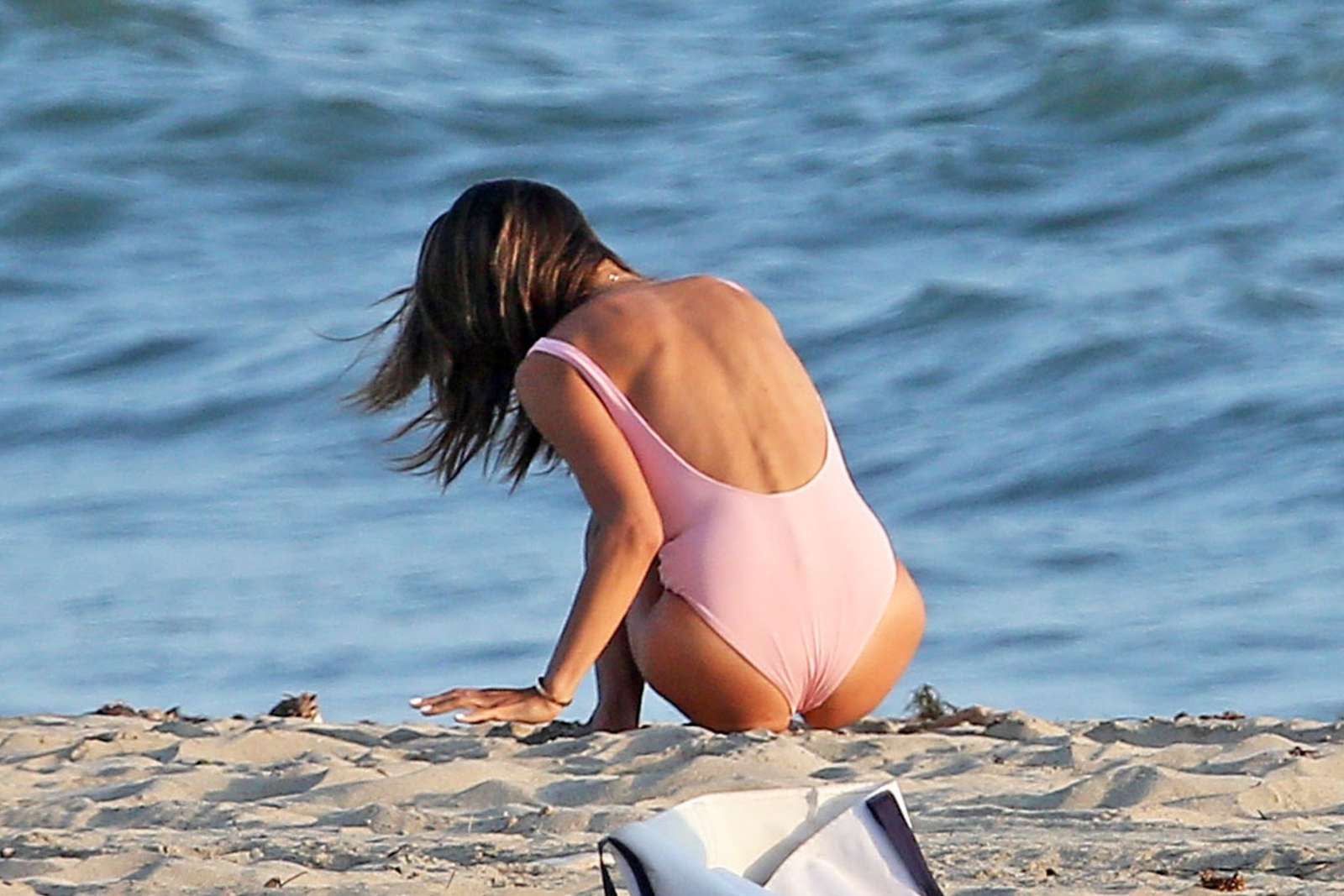 Alessandra Ambrosio in Pink Swimsuit Photoshoot in Malibu. 