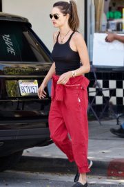 Alessandra Ambrosio in Red Pants - Leaving a bakery in Los Angeles