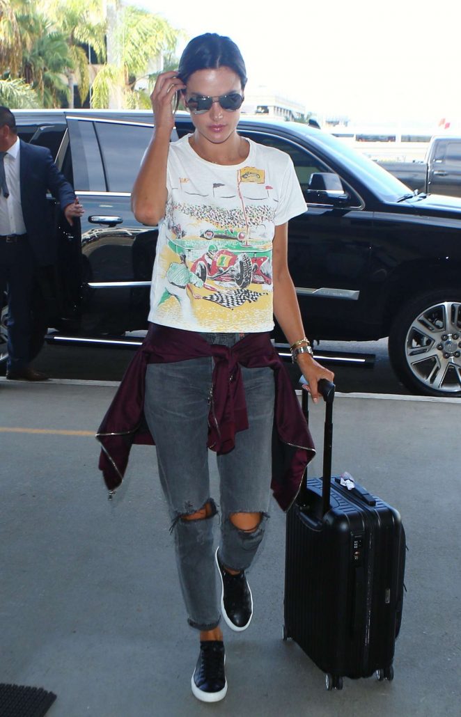 Alessandra Ambrosio in Ripped Jeans at LAX Airport in Los Angeles