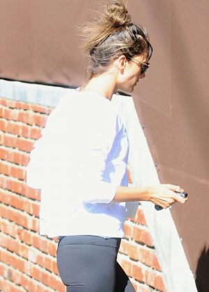 Alessandra Ambrosio in Tights heading to her workout in Los Angeles