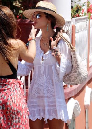 Alessandra Ambrosio in White Mini Dress - Out in Capri