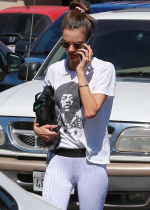 Alessandra Ambrosio in White Tights - Leaving a salon in Los Angeles