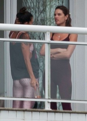 Alessandra Ambrosio on her balcony in Florianopolis