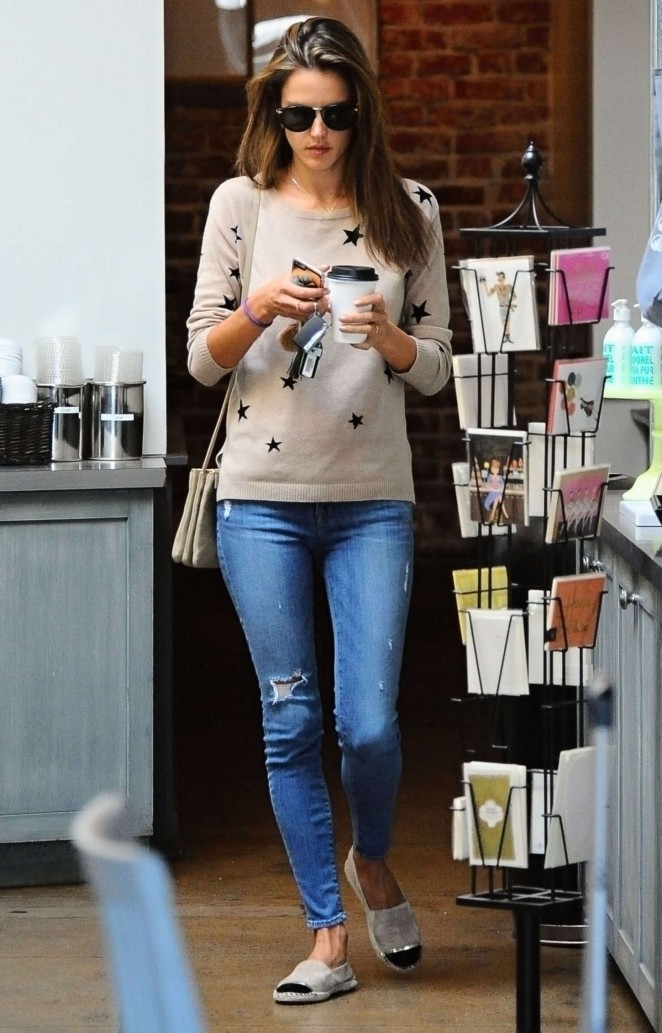 Alessandra Ambrosio in Tight Jeans Out for coffee in Brentwood