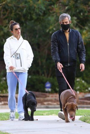 Alessandra Ambrosio - Walk with a friend and their dogs in Santa Monica