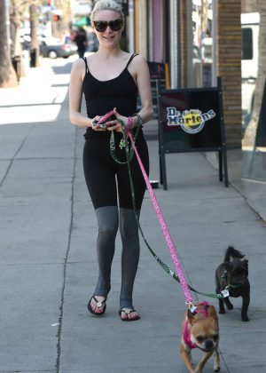 Alessandra Torresani - Walking her two dogs in Los Angeles