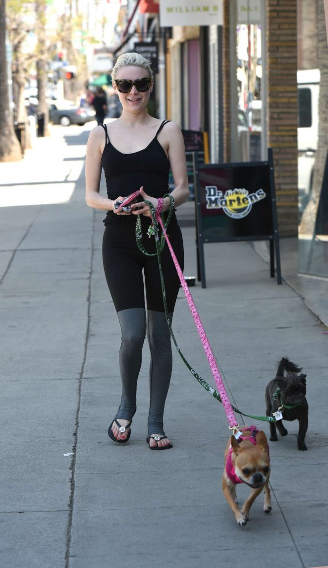 Alessandra Torresani - Walking her two dogs in Los Angeles