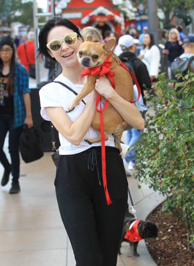 Alessandra Torresani with her puppies shopping in Hollywood