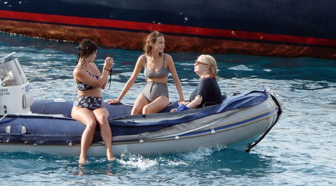 Alexa Chung and Pixie Geldof in Bikini on a boat in Mallorca