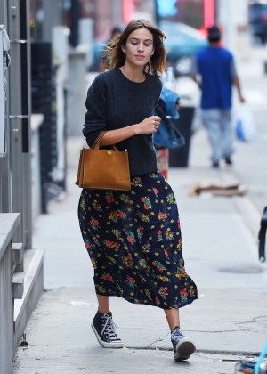 Alexa Chung in Floral Dress Out in NYC