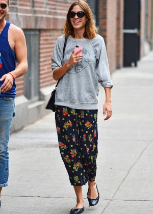 Alexa Chung in Floral Skirt Out in NYC