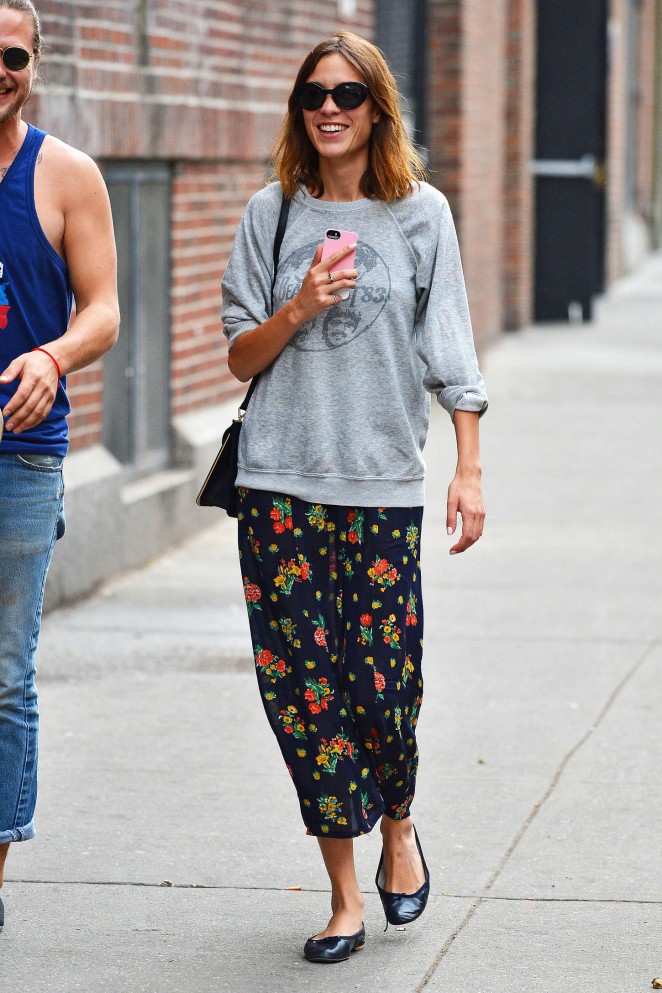 Alexa Chung in Floral Skirt Out in NYC