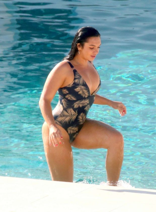 Alexandra Cane in Swimsuit on the pool in Mykonos