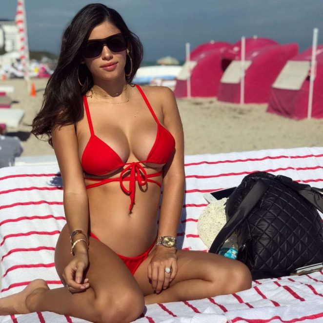 Alexandra Michelle Rodriguez in Red Bikini on the Beach in Miami