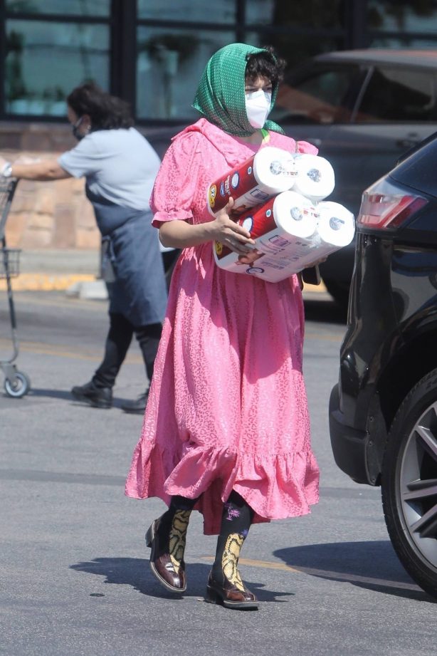 Alia Shawkat - Out in a pink dress during a pharmacy run in Los Angeles