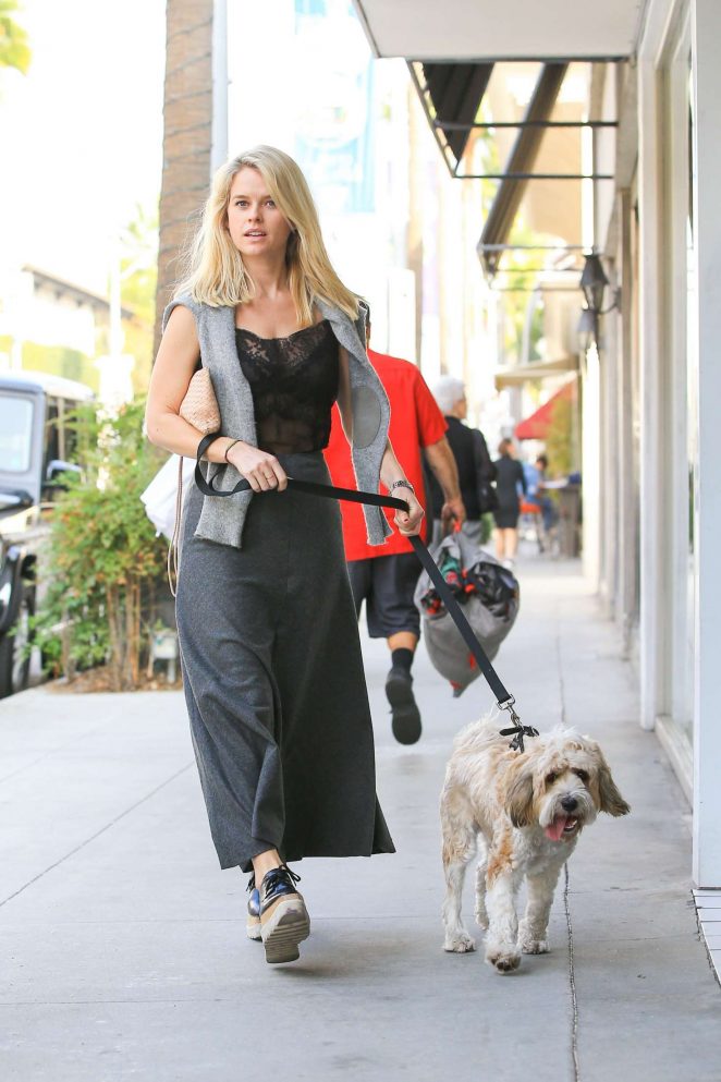 Alice Eve walking her dog Buddy in Los Angeles