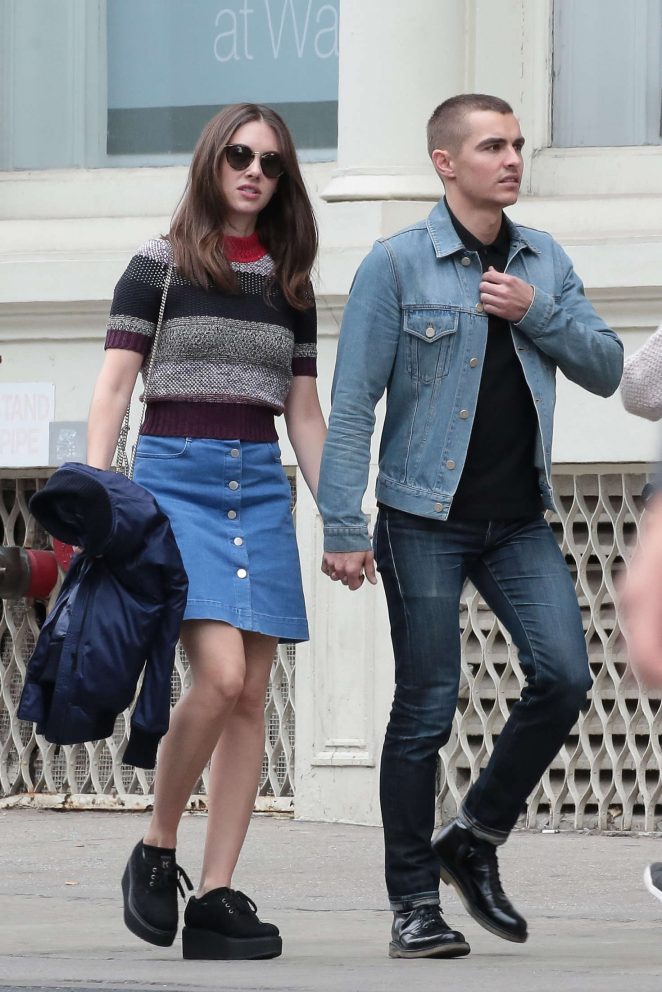Alison Brie in Jeans Skirt out in Soho