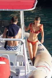 Alizee Thevenet and James Middleton seen during a boat trip in St. Barth's