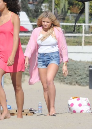 Alli Simpson in jeans Shorts Filming Music Video on Santa Monica Beach