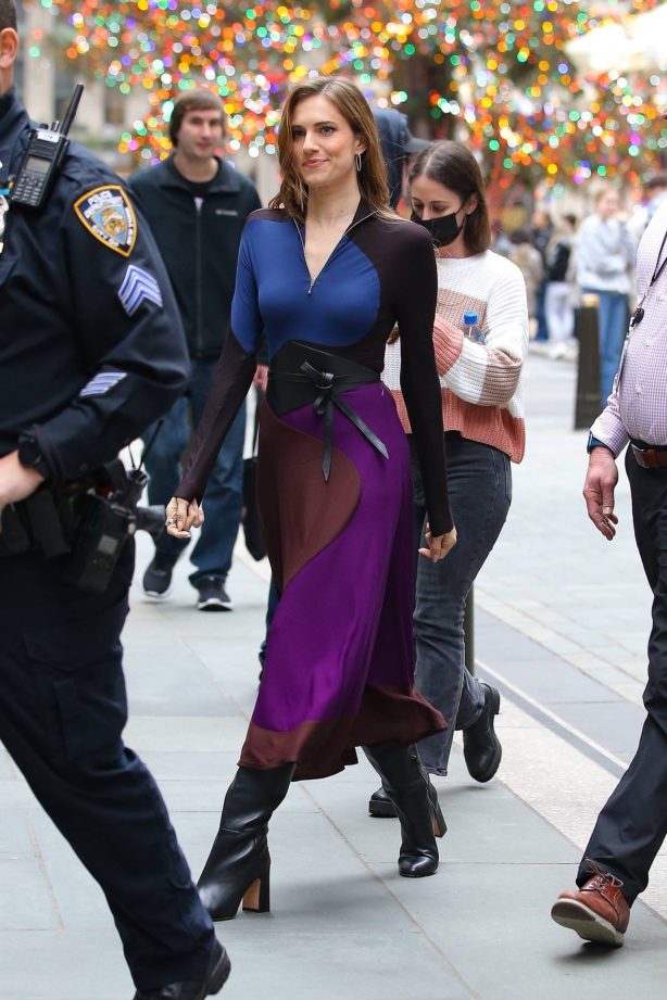 Allison Williams - In a dark colorful dress seen in New York