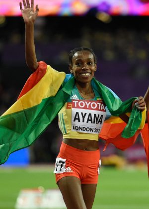 Almaz Ayana - Celebrates victory at the women's 10,000 meter run at 2017 IAAF World Championships in London
