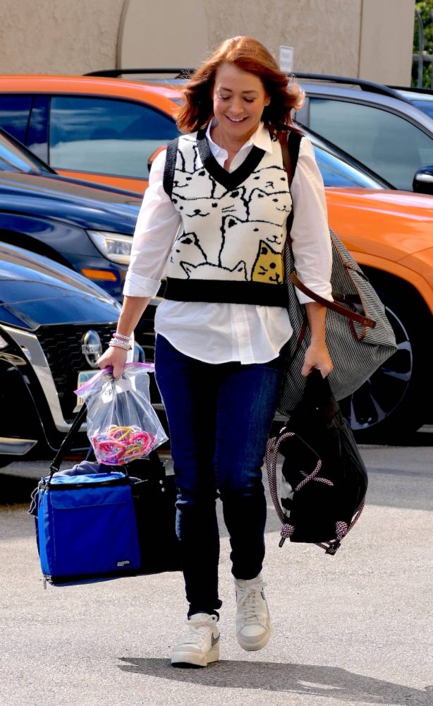 Alyson Hannigan - Seen wearing a Cat Sweater in Los Angeles