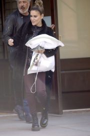 Alyssa Milano - Leaves her hotel with pillow in New York City